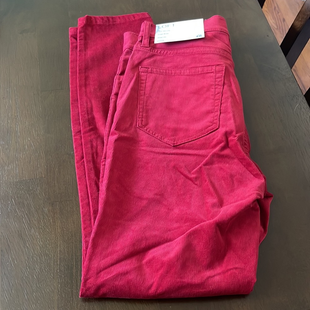 Loft The Skinny high rise red corduroy petite size 26 NWT
